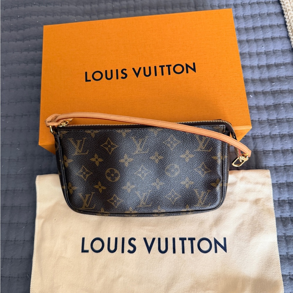 Louis Vuitton Monogram Canvas Wristlet in Brown and Tan